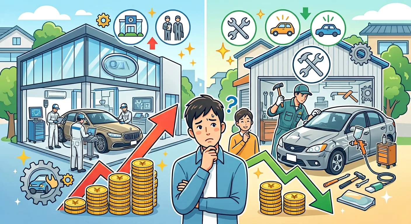 【知らないと損】ディーラーより板金専門店が安い理由|伊賀市・西自動車が本音で解説